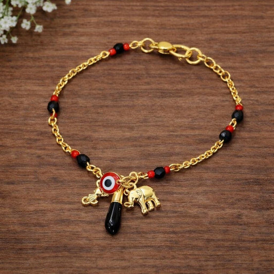 14K Gold-Tone Lucky Eye Elephant Charm Bracelet – Brass Protection Amulet