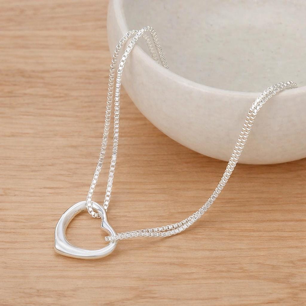 Minimalist 925 Sterling Silver Heart Jewelry Set, Matching Necklace Bracelet for Women
