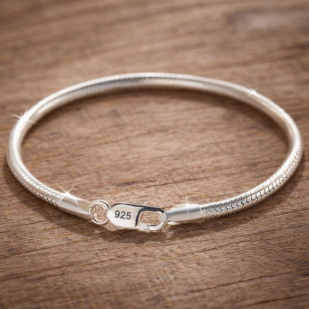 925 Sterling Silver Adjustable Snake Chain Bracelet 16–23cm, Minimalist Elegant Style