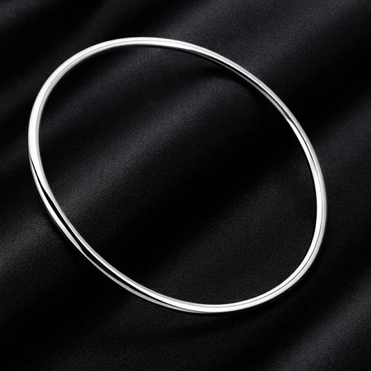 925 Sterling Silver Plated Bangle Bracelet, 3mm Smooth Minimalist Everyday Jewelry