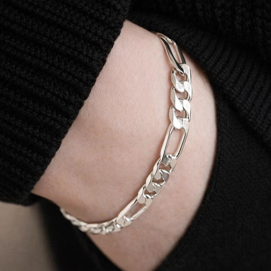 925 Sterling Silver Figaro Chain Bracelet, Unisex Minimalist Jewelry, Classic Link Style