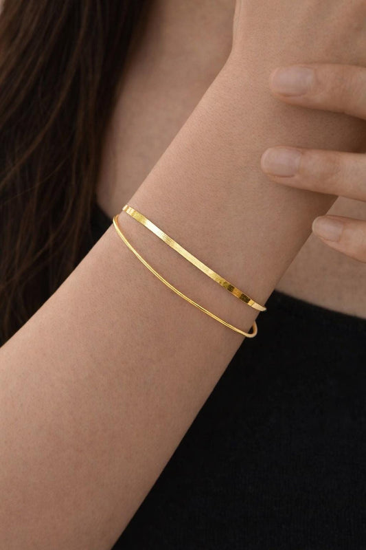 925 Sterling Silver Fishbone Chain Bracelet, Flat Snake Chain, Minimalist Elegant Jewelry