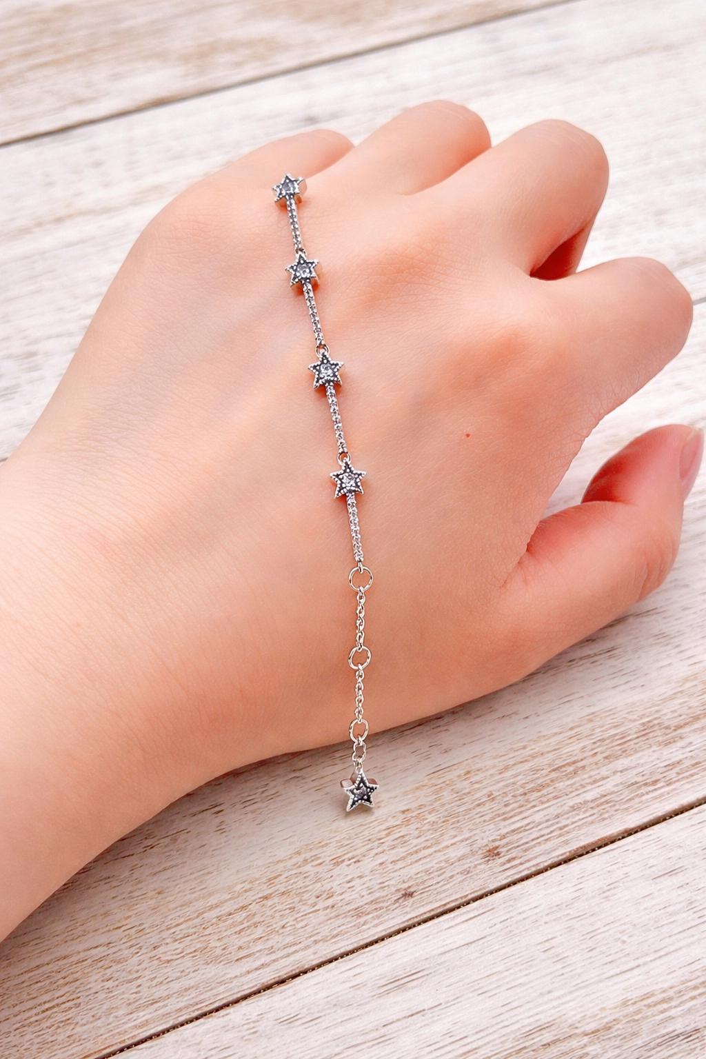 Sterling Silver Star Bracelet, Cubic Zirconia Snake Bone Chain, Minimalist Jewelry