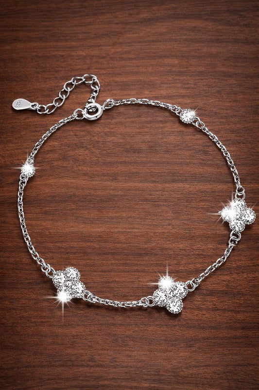 S925 Sterling Silver Four Leaf Clover Bracelet, Micro-inlaid Sparkling Stones, Minimalist Everyday Jewelry