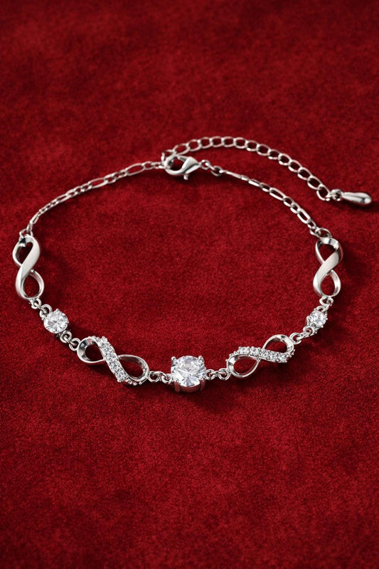 Sterling Silver Infinity Bracelet, Sparkling Rhinestone Bangle, Elegant Wedding Jewelry