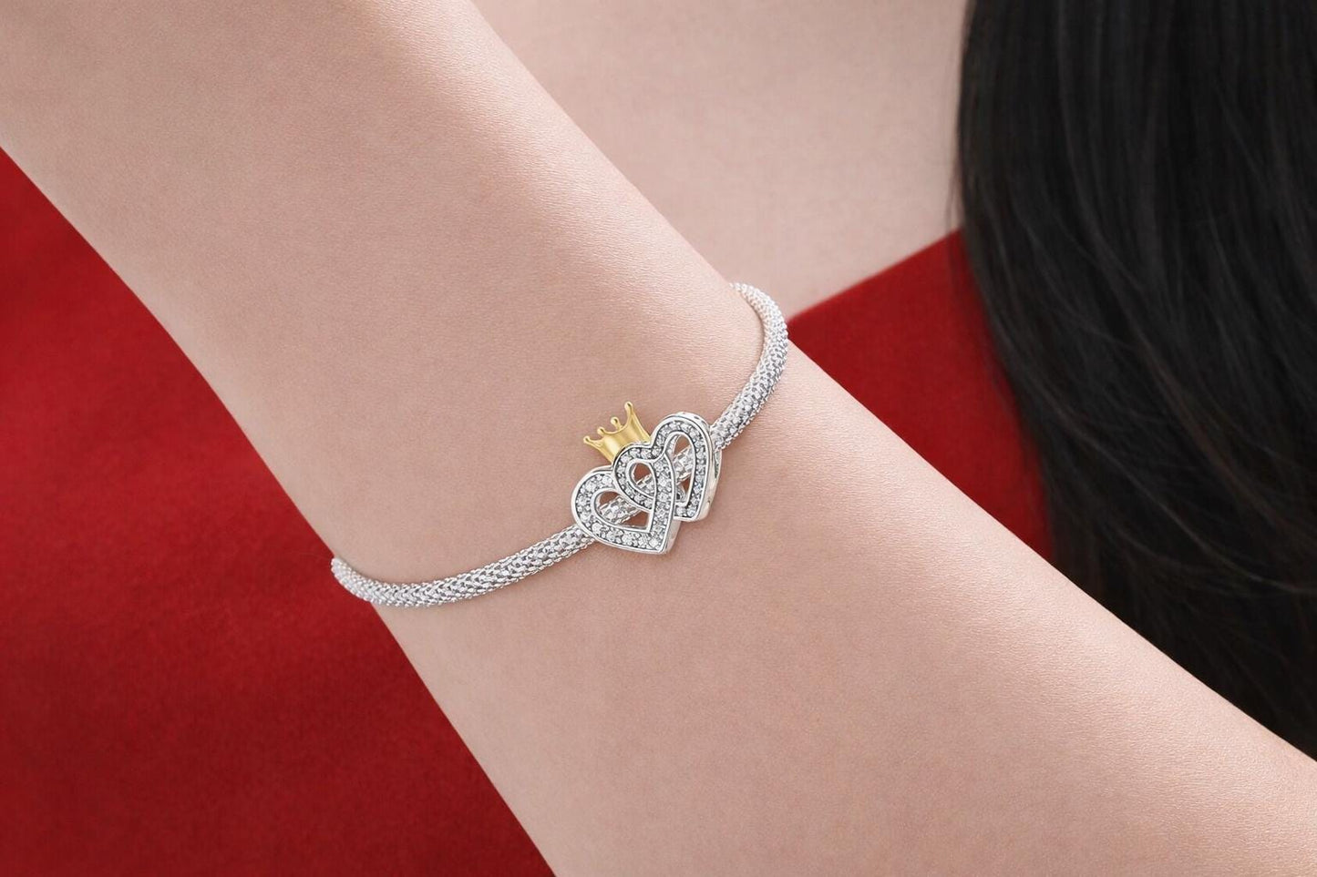 925 Sterling Silver Pave Heart Charm Pendant, Minimalist Jewelry Making Bracelet Necklace