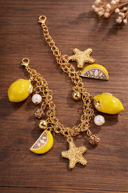 Lemon Pearl Tassel Bracelet, Star Charm Chain Jewelry, Summer Beach Party Gift