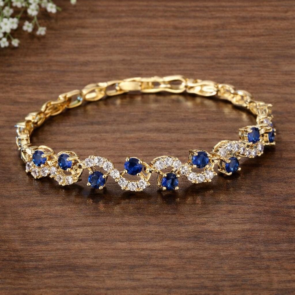 Blue Zirconia Gold Bracelet: Elegant Minimalist Daily Wear Jewelry