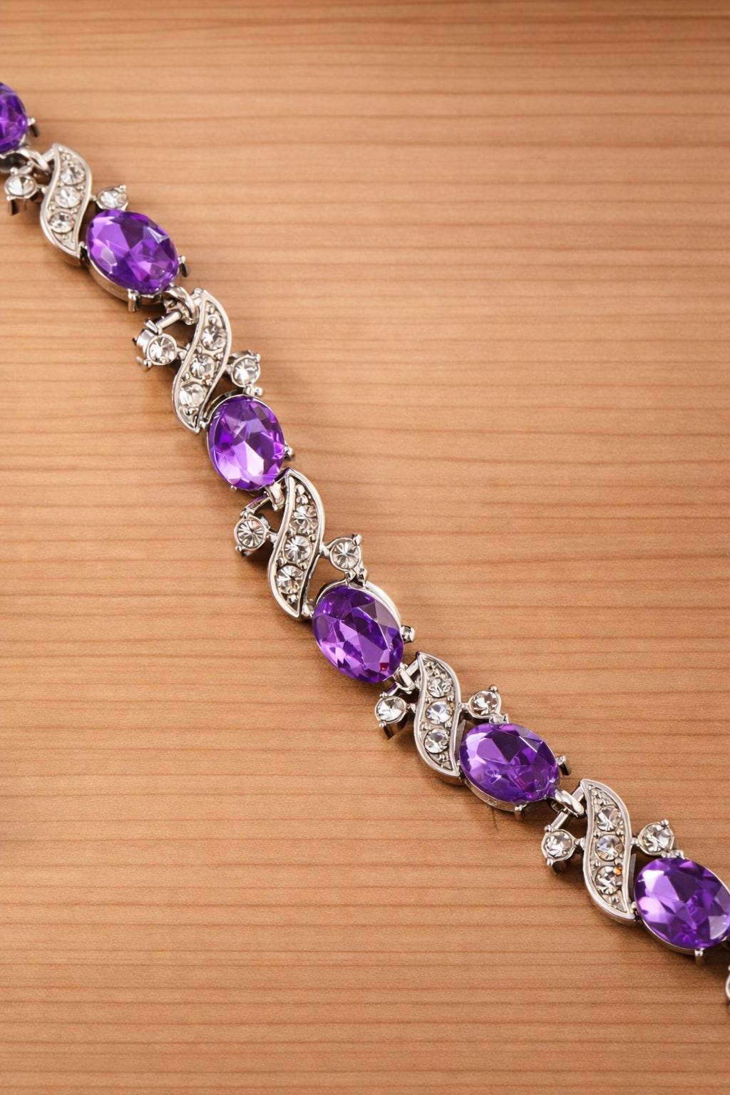 SeuSuk Men's Oval Amethyst Crystal Bracelet, Silver Tone Hip Hop Jewelry