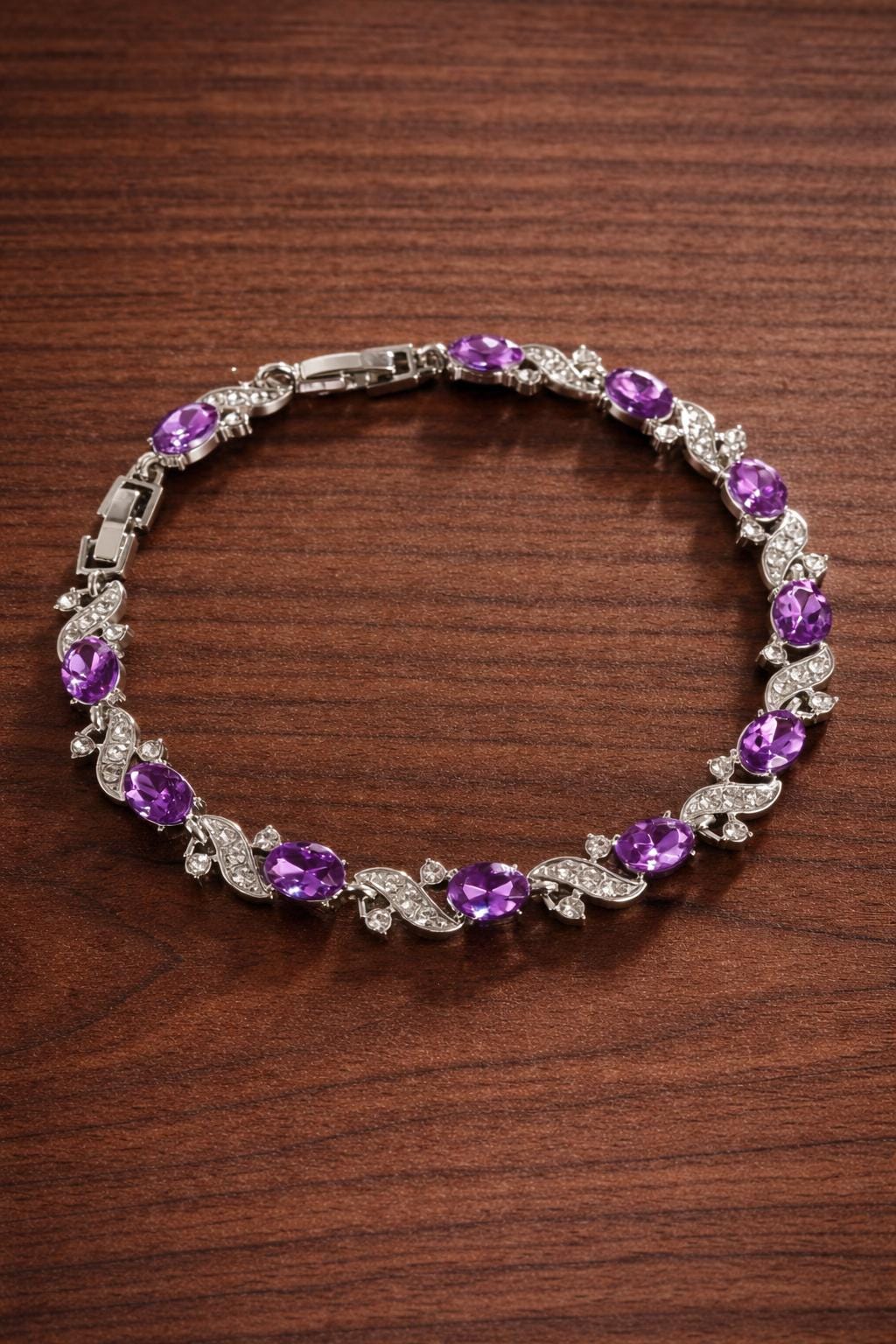 SeuSuk Men's Oval Amethyst Crystal Bracelet, Silver Tone Hip Hop Jewelry