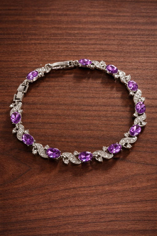 SeuSuk Men's Oval Amethyst Crystal Bracelet, Silver Tone Hip Hop Jewelry