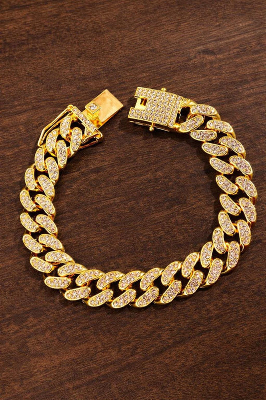 Men’s Rhinestone Chain Bracelet, Metallic Cuban Link Bracelet, Hip Hop Jewelry Gift for Him