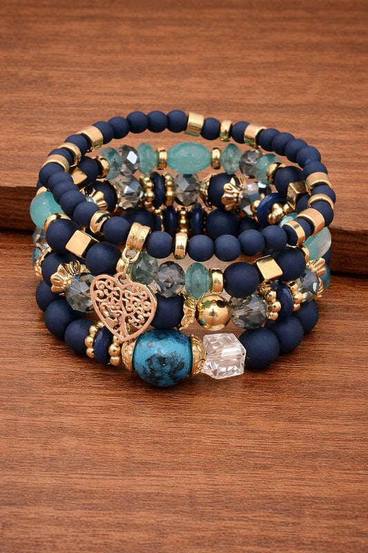 Boho Heart Charm Beaded Bracelet Set, Colorful Stackable Women's Jewelry, December Birthstone Style