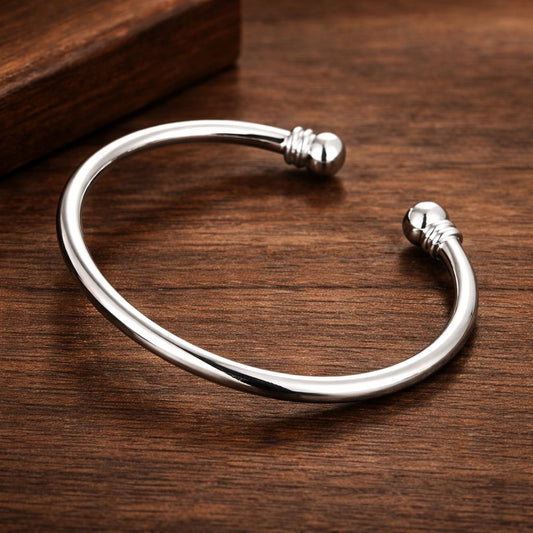 925 Sterling Silver Plated Cuff Bracelet, Minimalist Smooth Open Bangle, Unisex Gift