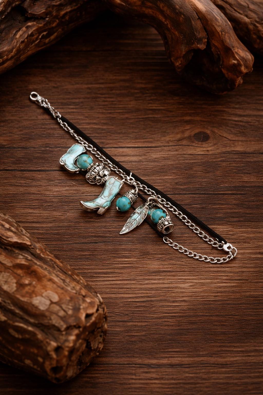 Turquoise Boots Charm Bracelet, Retro Western Boho Jewelry for Women