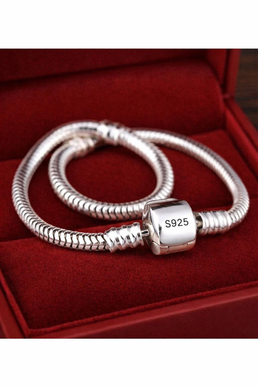925 Sterling Silver Snake Chain Charm Bracelet – Minimalist European Style Stackable Jewelry