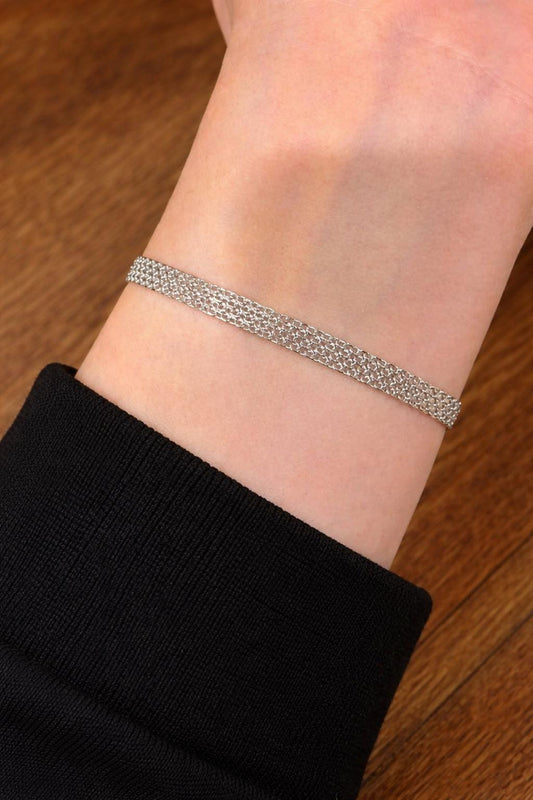 925 Sterling Silver Lace Satin Bracelet, Minimalist Chain Jewelry for Women