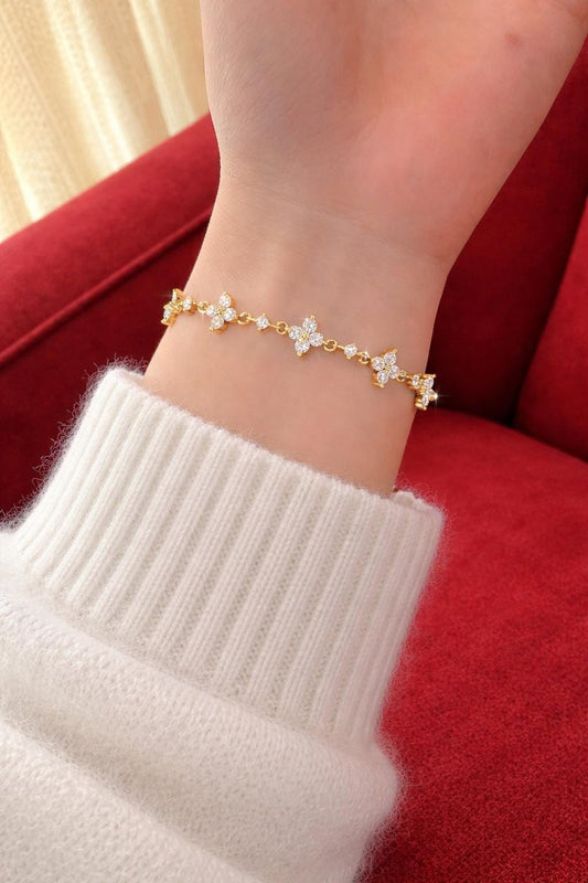 Sterling Silver Four Leaf Clover Bracelet, CZ Lucky Charm Jewelry