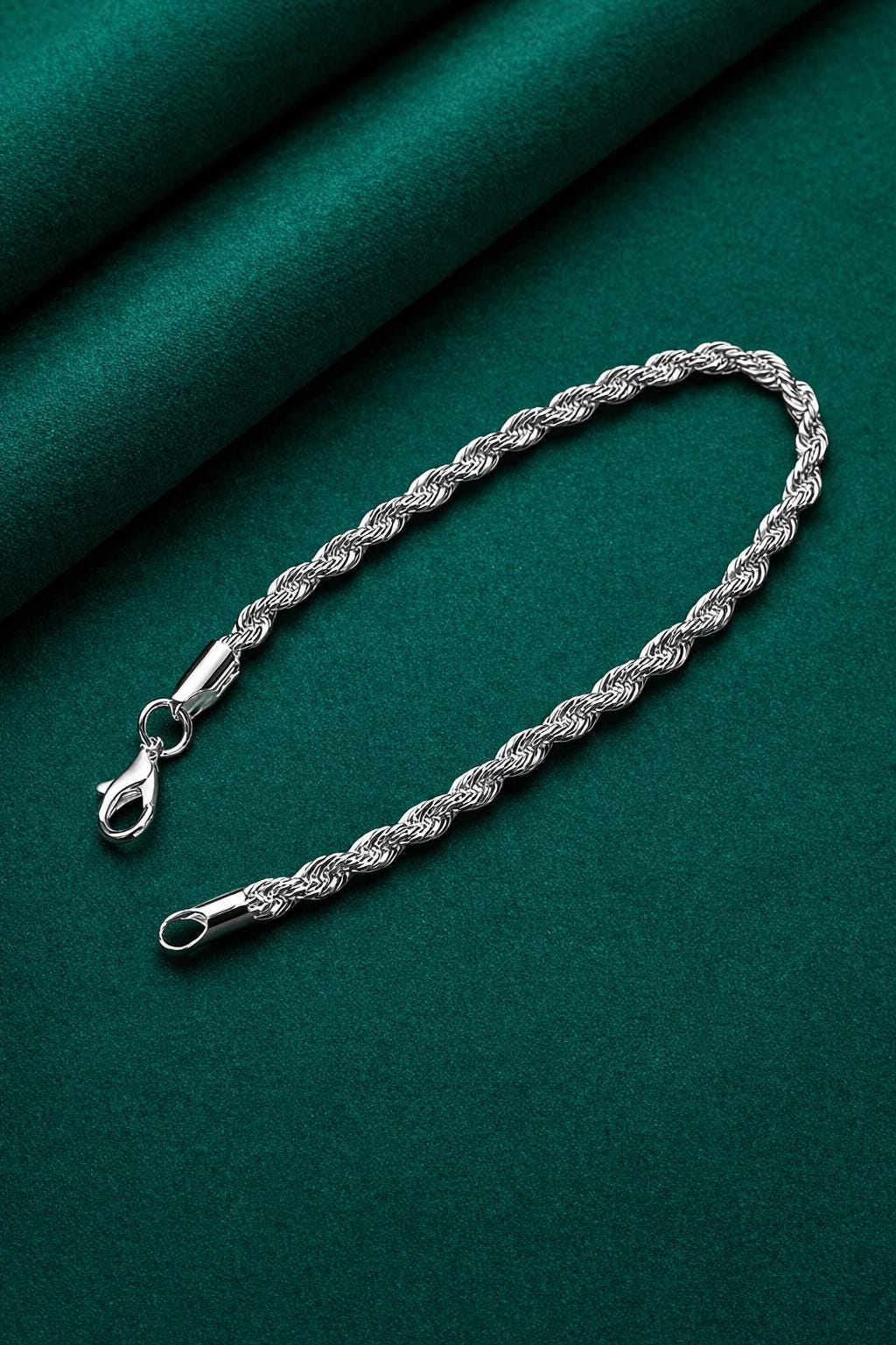 925 Sterling Silver Twisted Rope Chain Bracelet, Unisex Everyday Jewelry