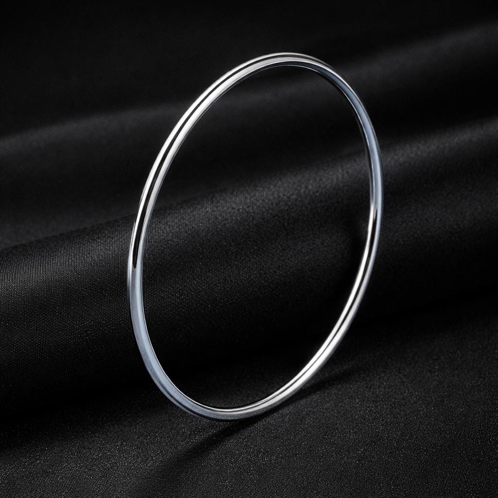 925 Sterling Silver Plated Bangle Bracelet, 3mm Smooth Minimalist Everyday Jewelry