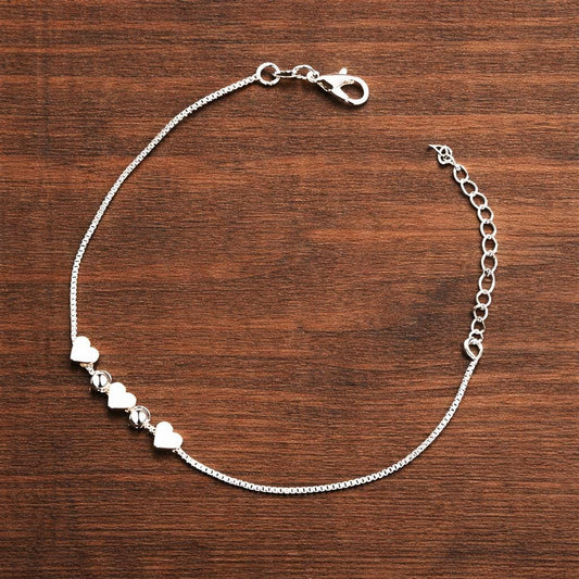 925 Silver Plated Heart Charm Bracelet, Romantic Wedding Jewelry, Adjustable Chain Gift