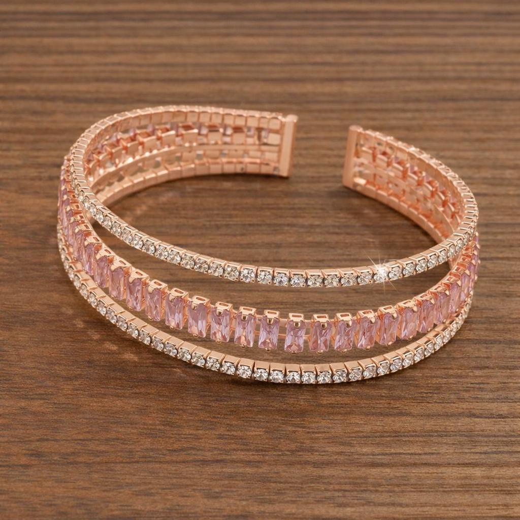 Multi Layer Zirconia Open Cuff Bracelet, Elegant Statement Bangle Jewelry