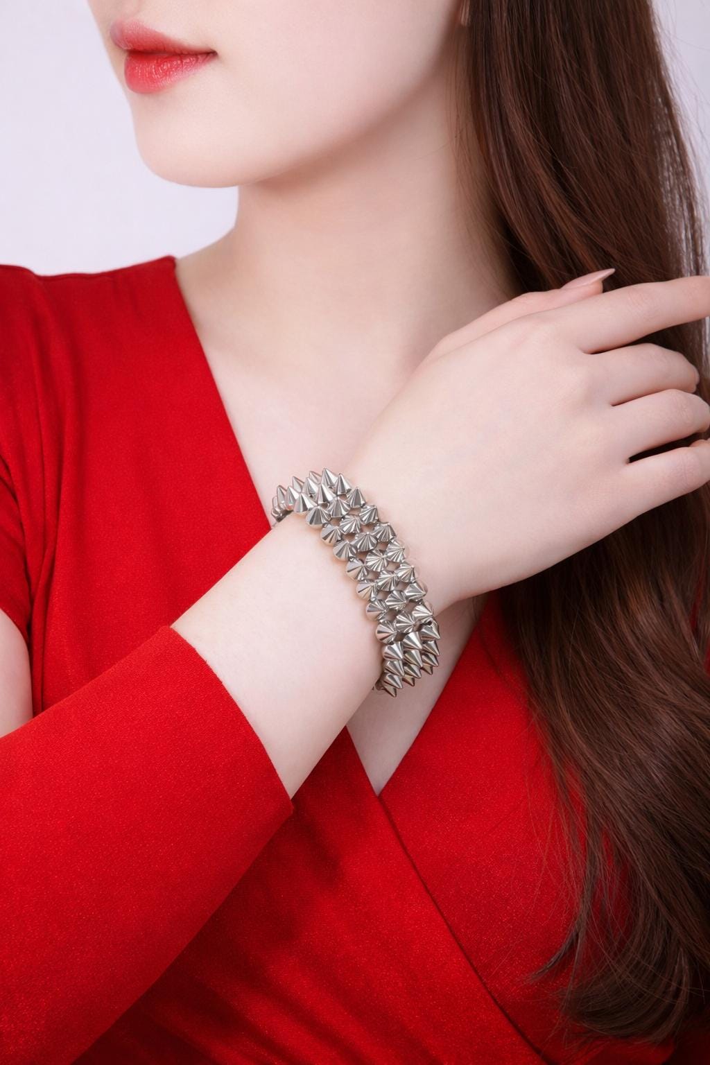 Punk Rivet Bracelet Set 2pcs Silver ABS Bangle for Women Couples Gift Festival Jewelry