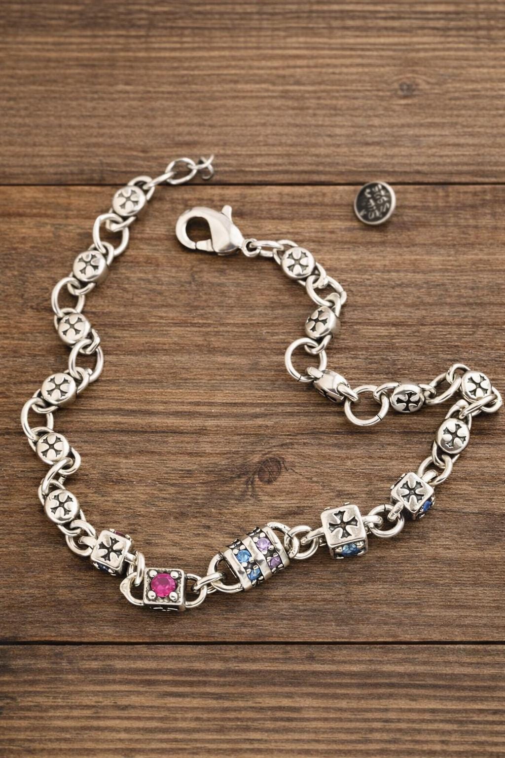 Retro Colored Cubic Zirconia Cross Bracelet, Adjustable Dainty Daily Wear Jewelry