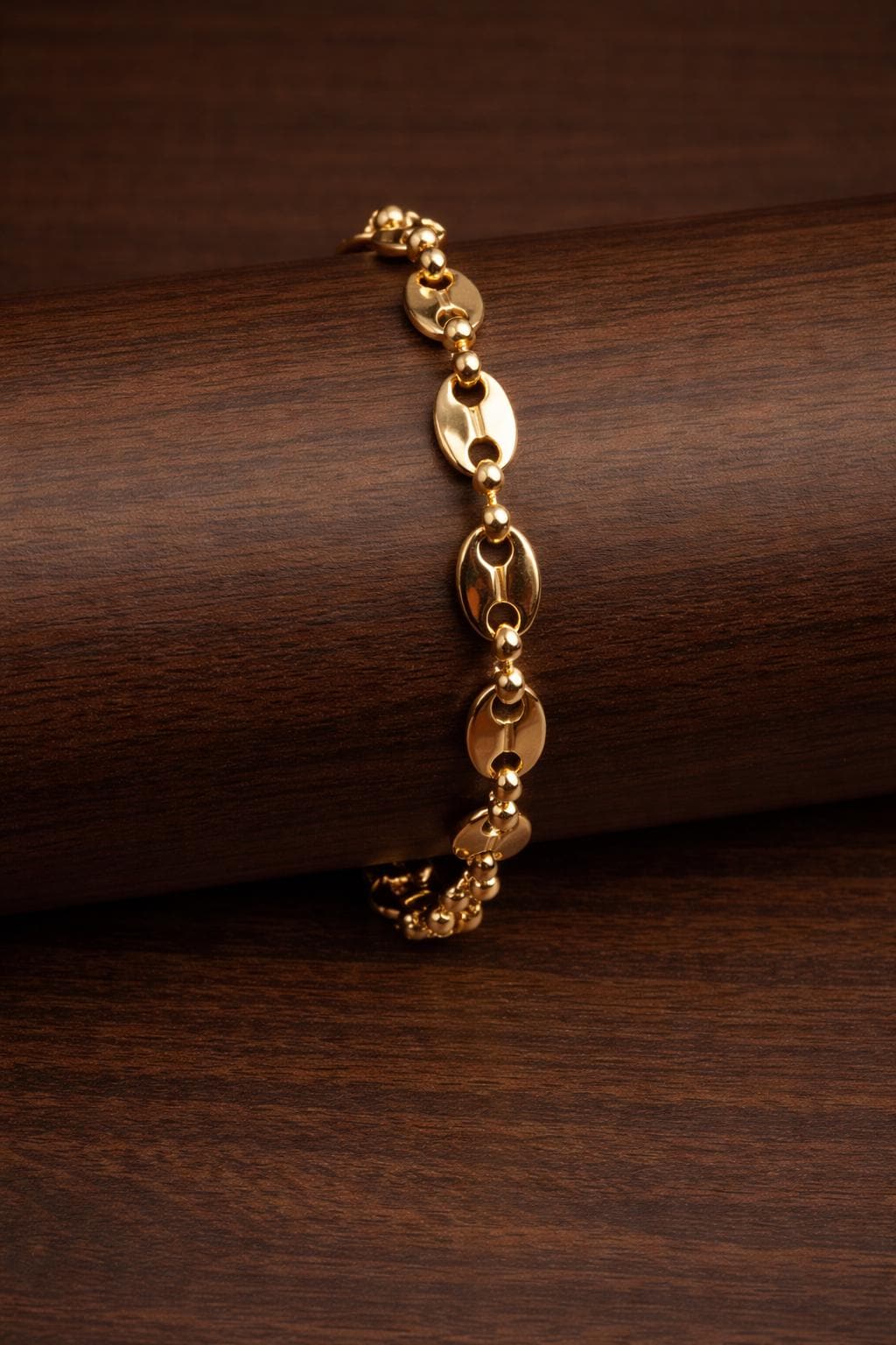 Stainless Steel Oval Coffee Bean Bracelet, Gold Chain, Minimalist Style Jewelry