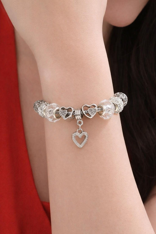 Heart Charm Bangle Bracelet, Natural Fresh Style, Adjustable Women's Jewelry
