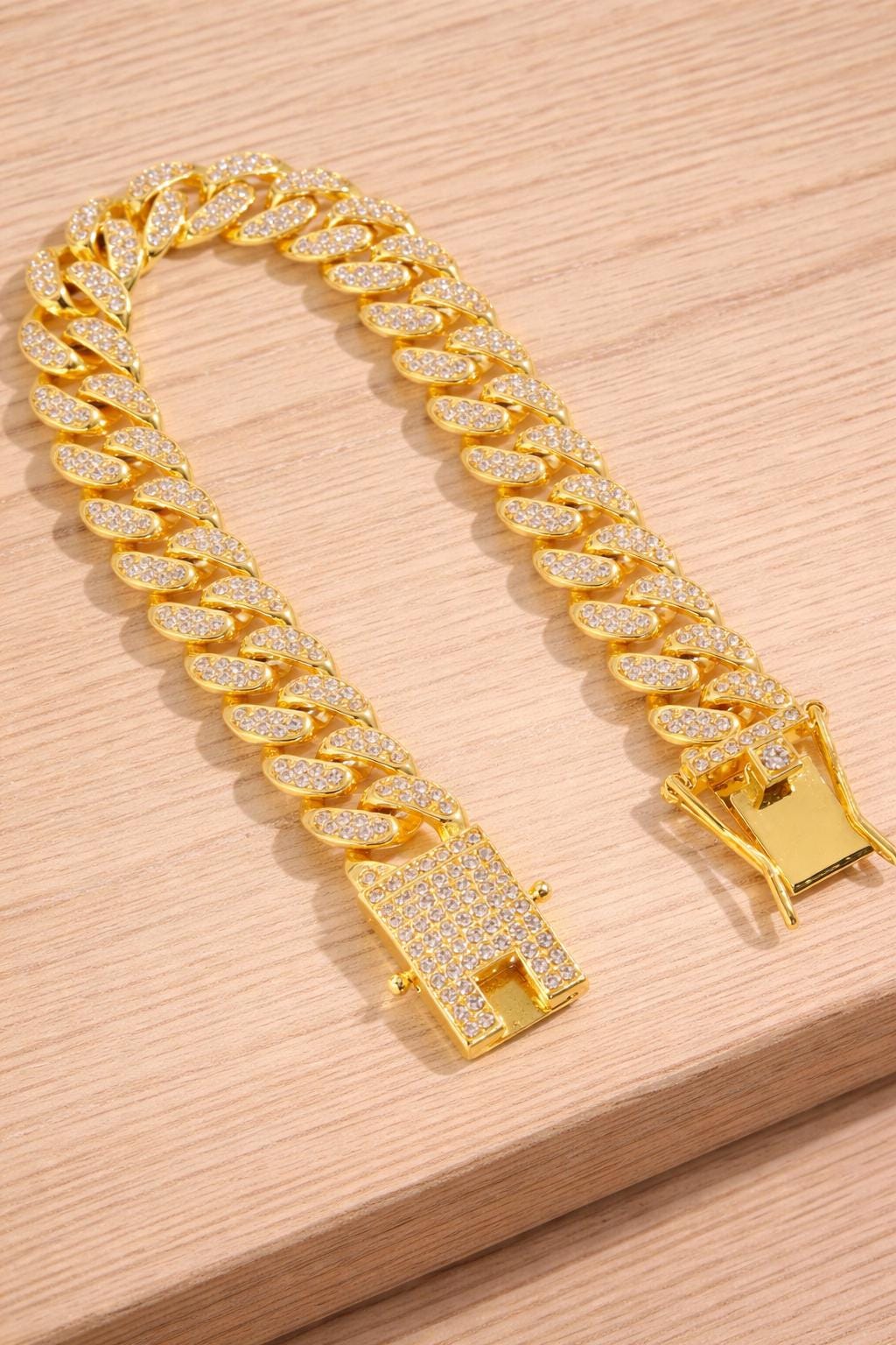 Men’s Rhinestone Chain Bracelet, Metallic Cuban Link Bracelet, Hip Hop Jewelry Gift for Him