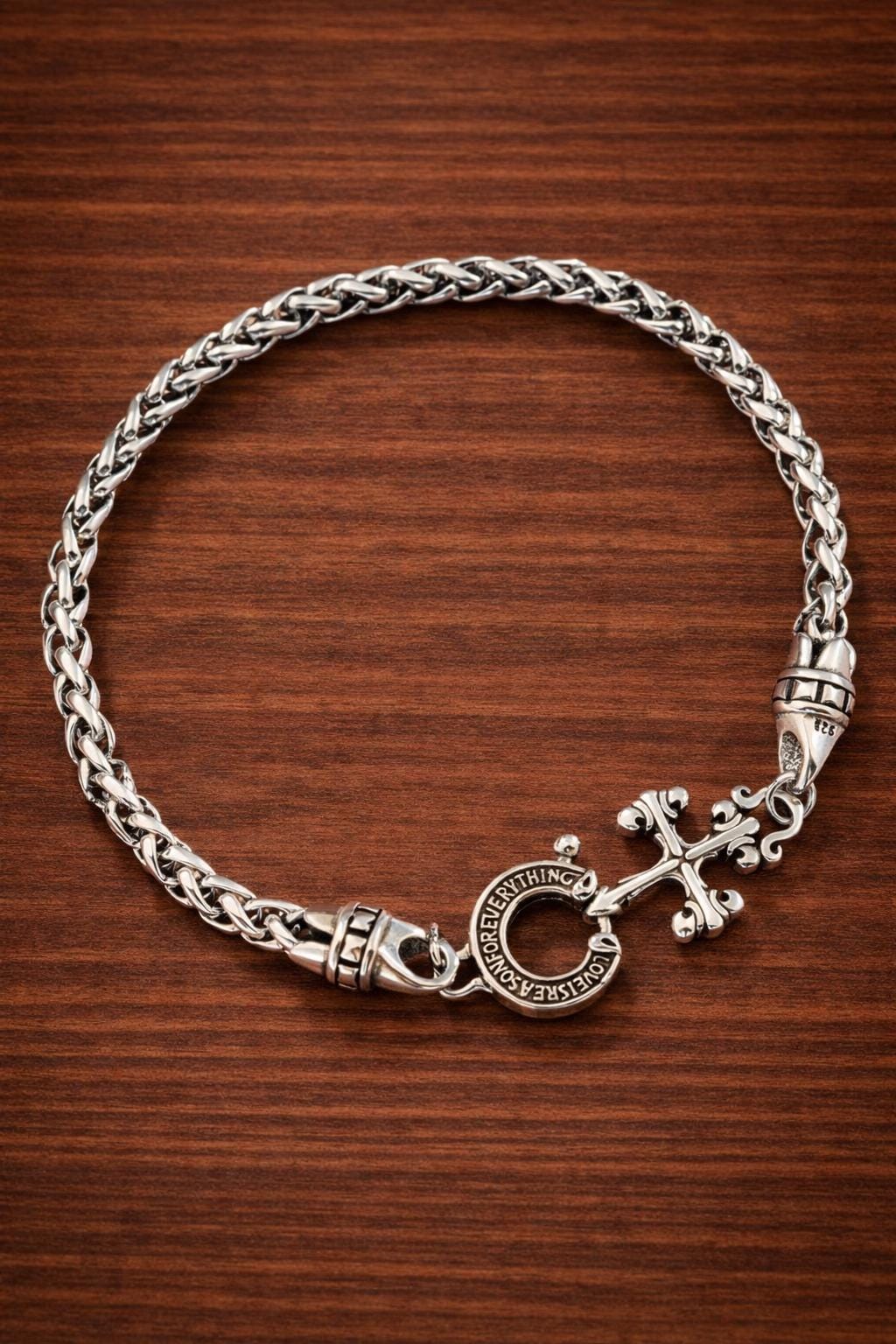1pc Elegant Braided Chain Cross & Horseshoe Charm Bracelet For Women, Suitable For Daily Wear
