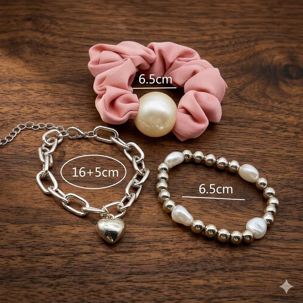 Adjustable Pearl Heart Beaded Bracelet Set, Dainty Minimalist Jewelry