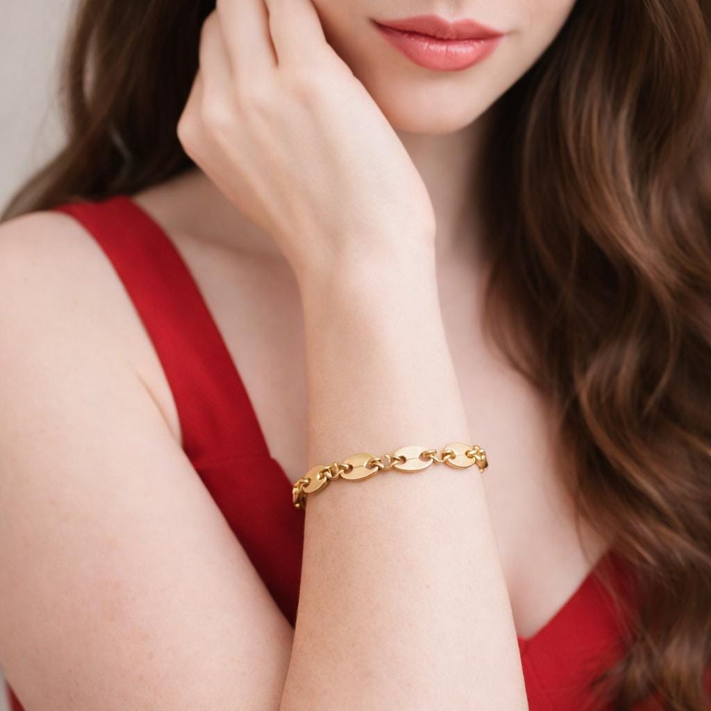 Stainless Steel Oval Coffee Bean Bracelet, Gold Chain, Minimalist Style Jewelry