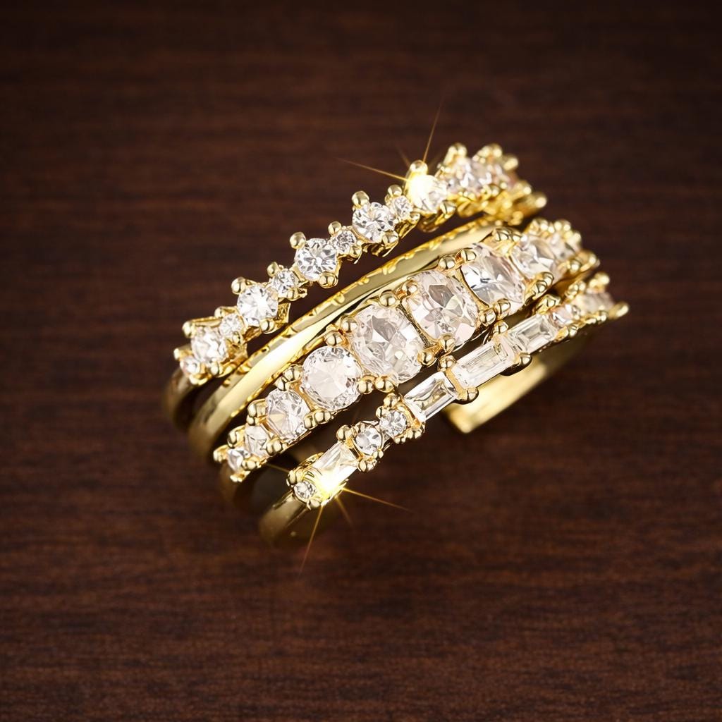 4-Piece Stackable CZ Ring Set: Minimalist Gold/Silver Wedding Bands